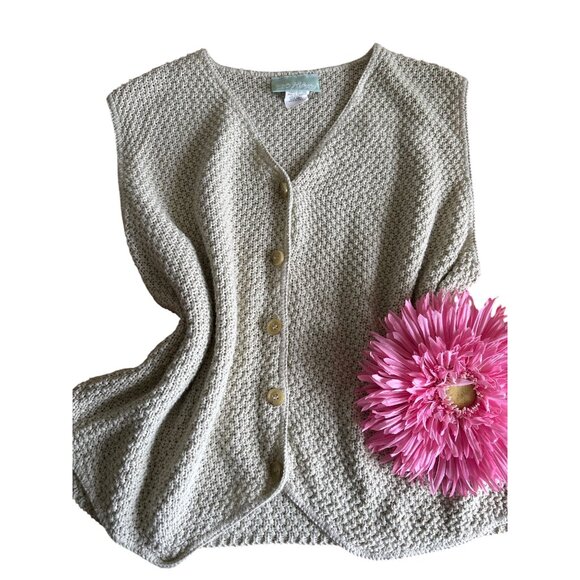 Vintage 220 Mckay Beige Knit Button-Front Vest Medium Womens - Picture 9 of 12